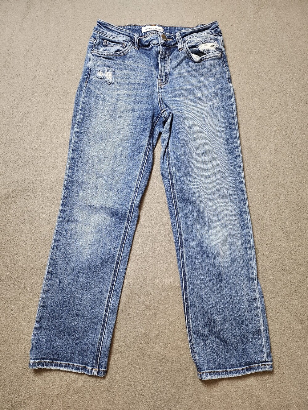 Flying Monkey Straight Leg Crop Distressed Denim Jeans Sz 27
